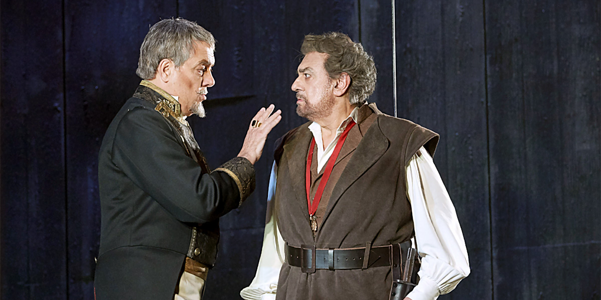 »Don Carlo«, 1. Akt: Filippo II. (Ferruccio Furlanetto) in der großen Szene mit Rodrigo (Plácido Domingo) © Wiener Staatsoper/Michael Pöhn