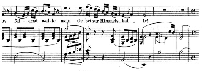 »Der Freischütz«, Szene der Agathe (Ausschnitt): »[…] feiernd walle mein Gebet zur Himmelshalle« Leipzig: Breitkopf und Härtel, n.d. (ca.1876). Plate V.A. 14
